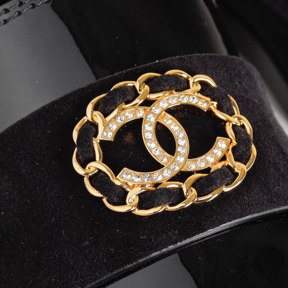 Chanel 22K Black Patent and Suede Crystal-CC Loafers, Size 8.5 - Picture 7 of 11